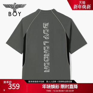 BOYLONDON春夏户外运动体恤立领半开胸拉链拼接短袖 T恤N01171