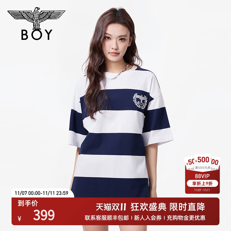 BOYLONDON25新款夏季男女圆领条纹时尚高街潮牌休闲短袖T恤N01163