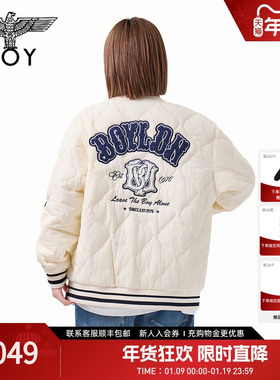 【奶油泡芙】BOYLONDON冬季男女棉服棒球领米白色夹克外套N29019