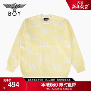 BOYLONDON2025春季 满印休闲潮牌圆领套头针织毛衣N60006 男女同款