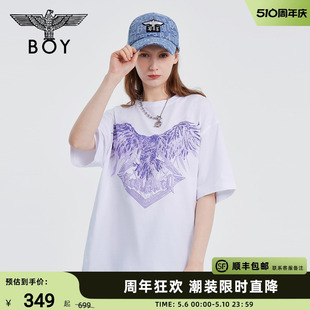 BOYLONDON潮牌短袖 烫钻老鹰LOGO时尚 夏季 情侣装 休闲白色T恤N01913