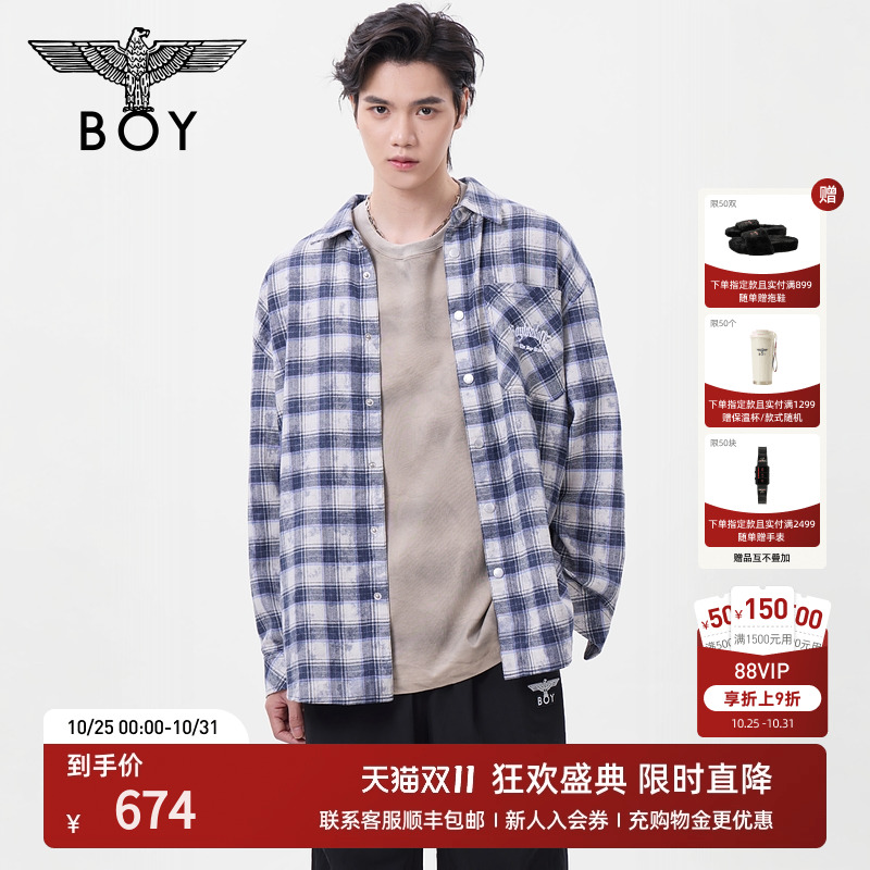 BOYLONDON25新款秋季英伦风中性简约格子长袖衬衫外套N21802