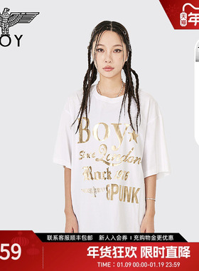 BOYLONDON潮牌短袖男女同款夏季复古字母印花白色T恤N01803