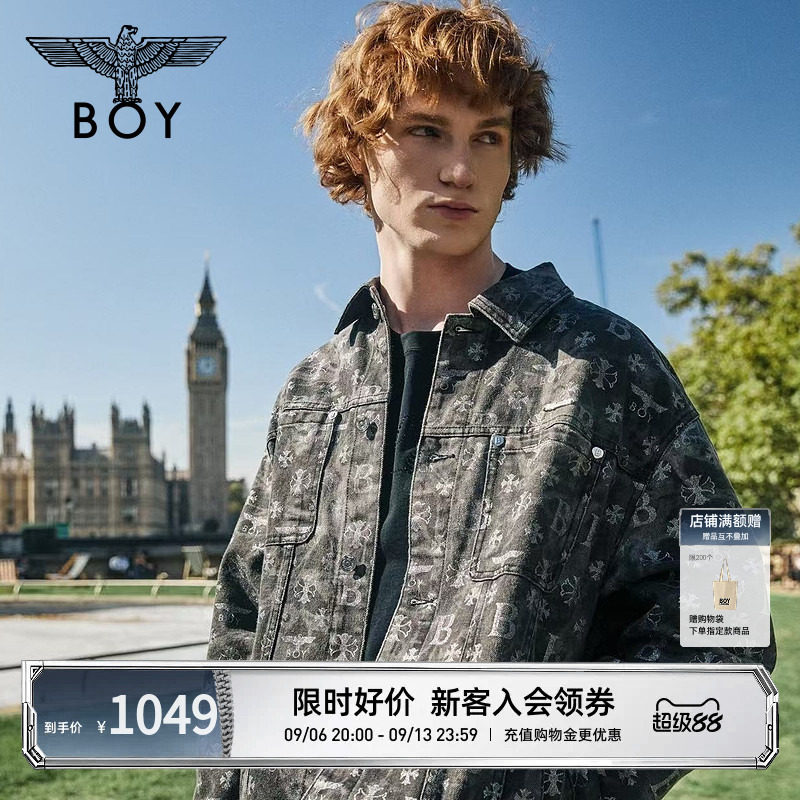 BOYLONDON黑灰晕染满印字母男女款牛仔外套26年秋潮牌夹克N50001图片