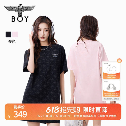 【沁粉佳人】BOYLONDON夏季女款T恤裙满印潮牌直筒连衣裙W17906