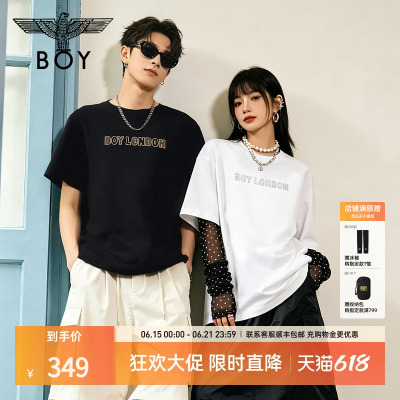 【暗金闪钻】BOYLONDON经典印花LOGO男女夏季潮牌短袖T恤N01901