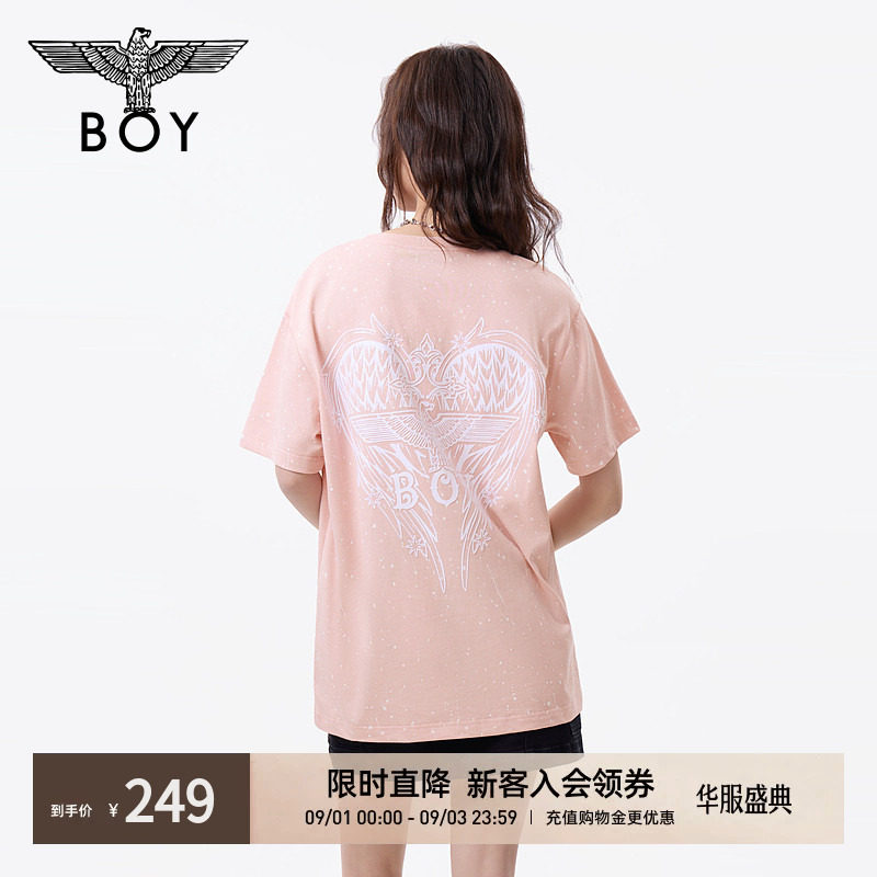 BOYLONDON夏季情侣款粉色爱心翅膀印花针织短袖T恤上衣N01905图片