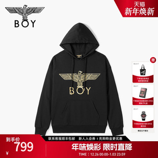 BOYLONDON卫衣男连帽套头2025年春新款 金翅膀绣花女上衣N04041