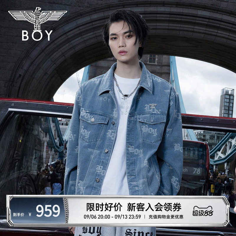 BOYLONDON秋季男女同款夹克BOY满印潮酷休闲牛仔外套N50007图片