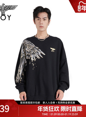 【半神羽翼】BOYLONDON春秋印花圆领套头情侣长袖纯棉卫衣N03908