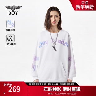 BOYLONDON春秋男女同款 上衣宽松简约休闲百搭圆领套头卫衣N03014