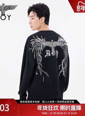 BOYLONDON春季男女同款潮牌设计感上衣圆领套头长袖卫衣N03045