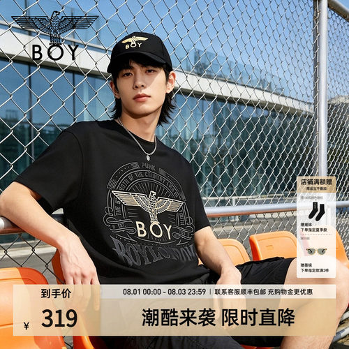 BOYLONDON黑色烫金老鹰印花短袖2026夏季新款男女潮牌T恤N01014