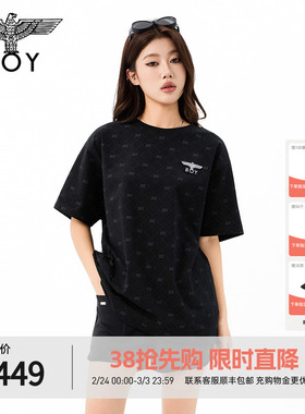 BOYLONDON街头风暗纹菱形格潮牌满印短袖2026春夏男女T恤N01922