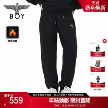 BOYLONDON秋冬男女黑色加绒束脚长裤烫金印花潮牌休闲风N05094