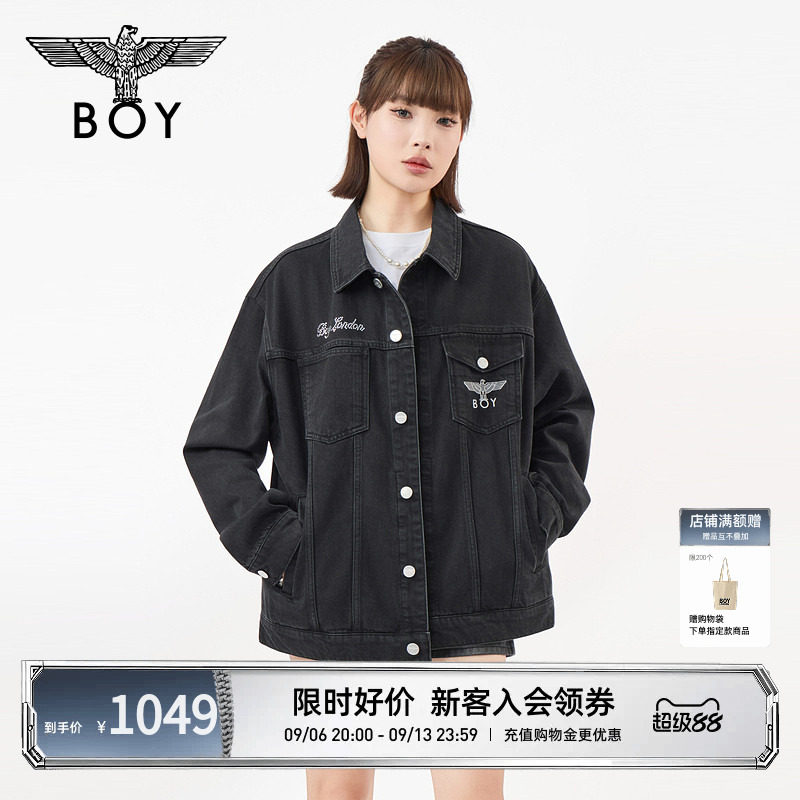 BOYLONDON复古水洗黑色牛仔烫钻字母男女外套2026夏季新款N50004图片