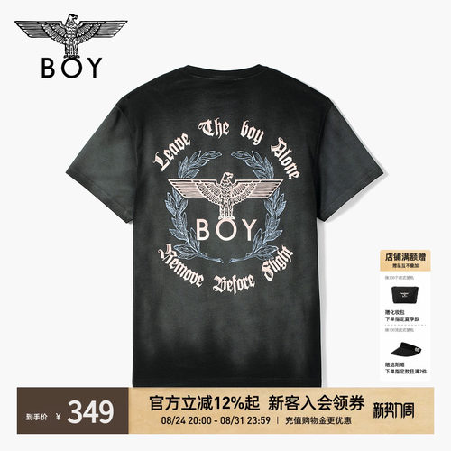 BOYLONDON时尚潮牌高级灰色水洗圆领T恤休闲印花男女款短袖N01320