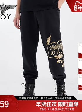 BOYLONDON春季情侣款休闲裤烫金老鹰时尚潮流宽松针织长裤N15005