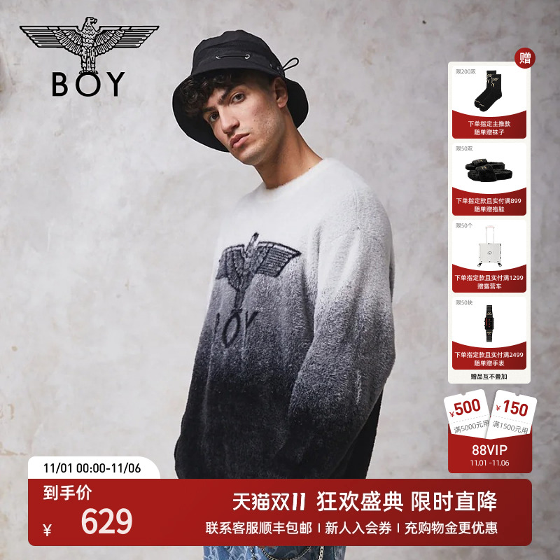 【冬日暖阳】BOYLONDON25秋新款潮牌休闲套头渐变针织毛衣N60034