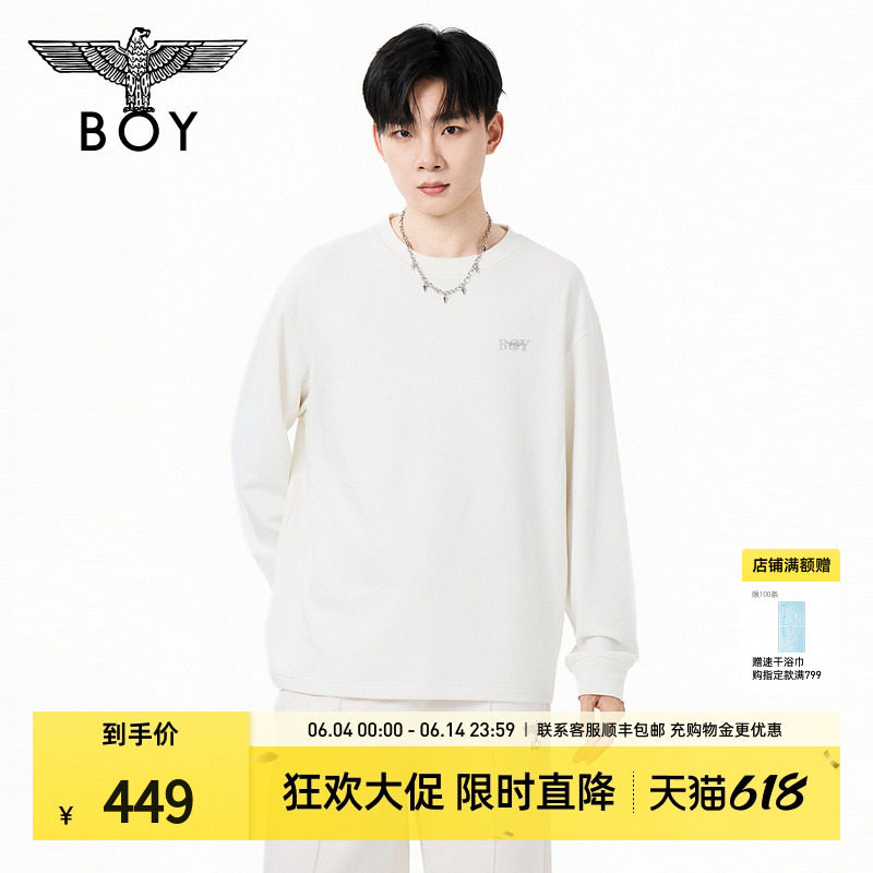BOYLONDON时尚潮牌休闲简约圆领套头长袖卫衣春季男女同款N03072