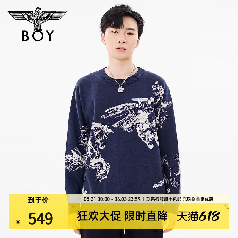 【战马奔腾】BOYLONDON春季情侣款长袖圆领毛衣针织衫N60