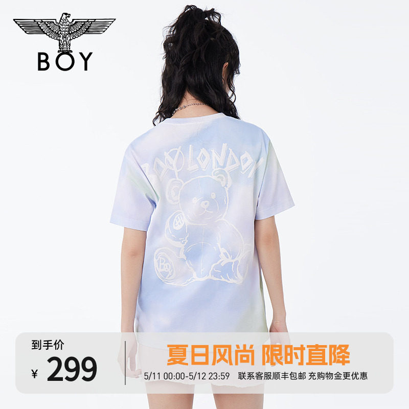 BOYLONDON夏情侣款短袖渐变小熊立体印花宽松潮牌T恤N01