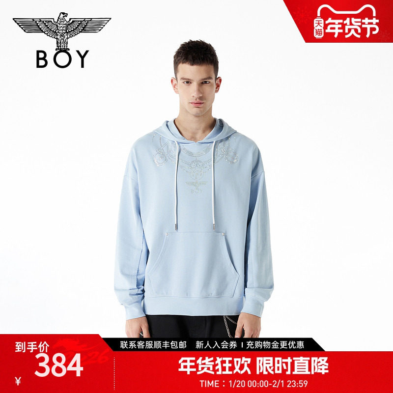 【阳光玫瑰】BOYLONDON春季烫钻宽松连帽长袖卫衣男女款N04017,男装,卫衣,淘宝优惠券,粉丝福利购,淘宝优惠卷