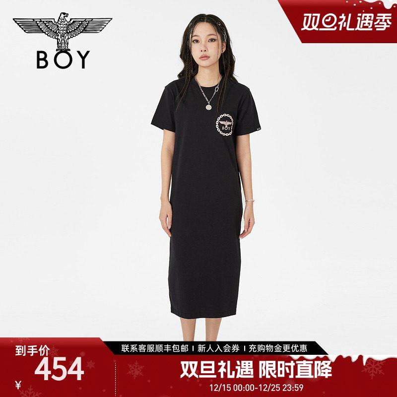 【夏日画廊】BOYLONDON夏女士长裙显瘦开叉宽松黑色连衣裙W