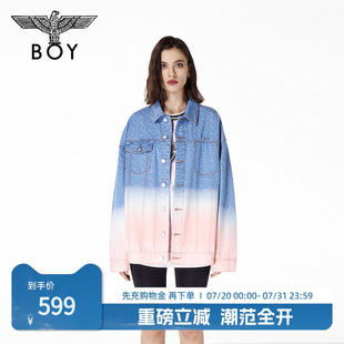 BOYLONDON高街潮牌情侣款 蓝色甜酷风时髦炸街渐变牛仔外套N50007