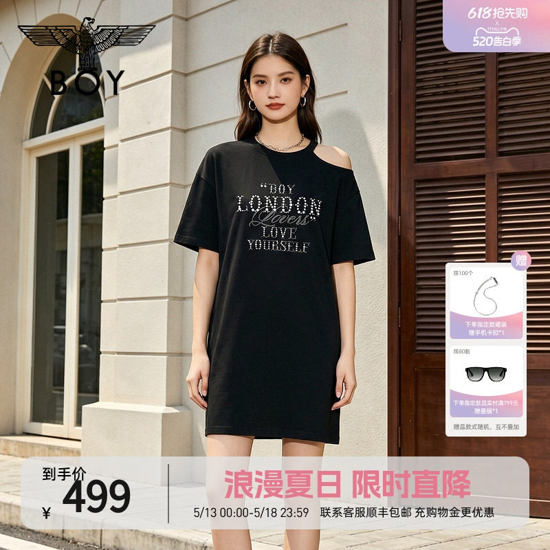 【珍珠圆舞曲】BOYLONDON不对称露肩连衣裙26夏女T恤裙W