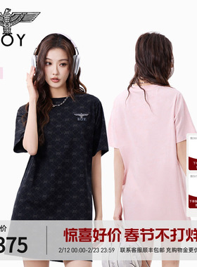 【沁粉佳人】BOYLONDON春夏女款T恤裙满印潮牌直筒连衣裙W17906