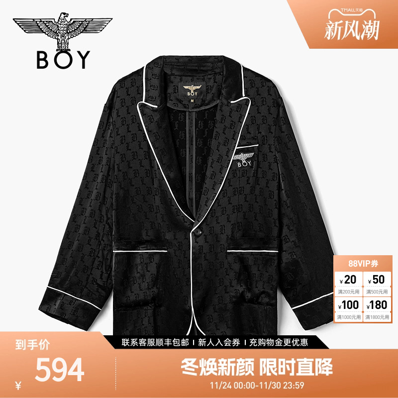 BOYLONDON开衫情侣款西装外套提花潮流衬衫翻驳领休闲上衣N41000