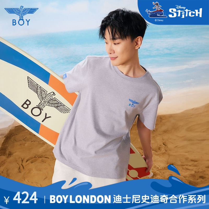 【迪士尼史迪奇合作系列】BOYLONDON夏灰色街头潮牌短袖T恤N01336