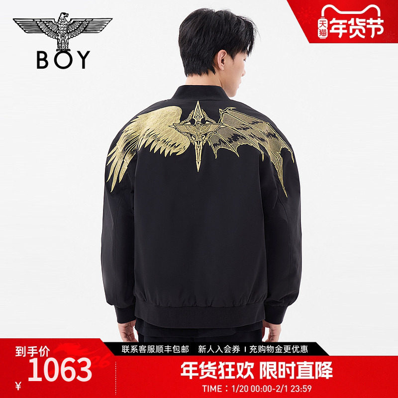 BOYLONDON春季男女同款外套黑金翅膀绣花潮牌保暖棉服N29009,男装,棉衣,淘宝优惠券,粉丝福利购,淘宝优惠卷