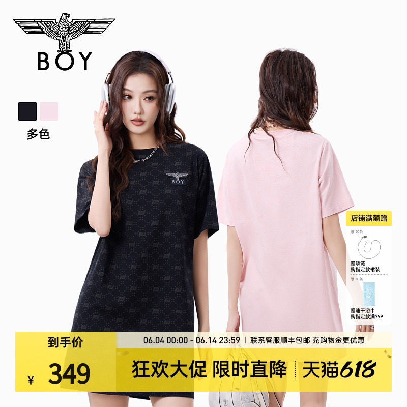 【沁粉佳人】BOYLONDON夏季女款T恤裙满印潮牌直筒连衣裙W17906