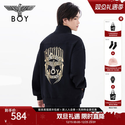 BOYLONDON春季男女同款上衣烫金潮牌半拉链套头长袖卫衣N03902