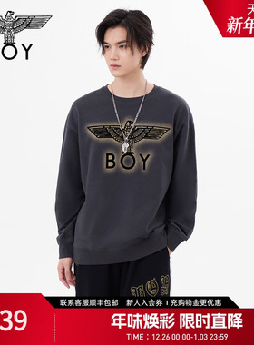 BOYLONDON春季男女同款时尚潮酷朋克宽松休闲圆领套头卫衣N03037