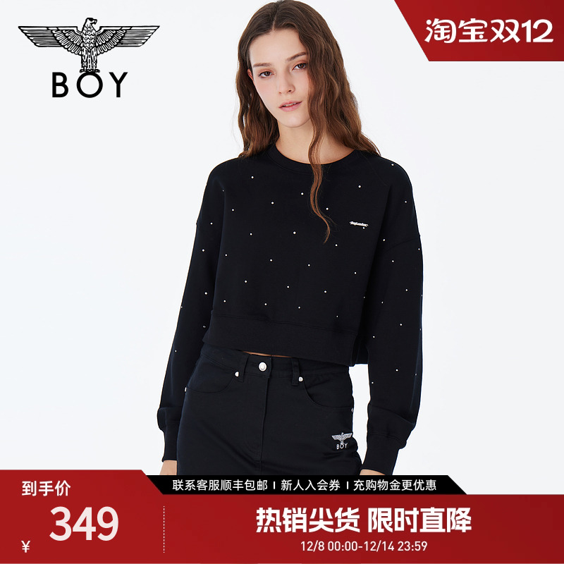 boylondon女士上衣截短圆领卫衣