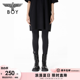 W16001 显瘦黑色打底裤 LOGO印花弹性修身 BOYLONDON潮牌女士长裤