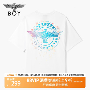 百搭潮牌T恤N01740 樱花图案炫彩鹰标时尚 BOYLONDON夏男女同款 短袖