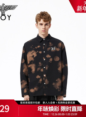 BOYLONDON春季潮牌长袖男女同款扎染休闲夜光黑色衬衫外套N21009