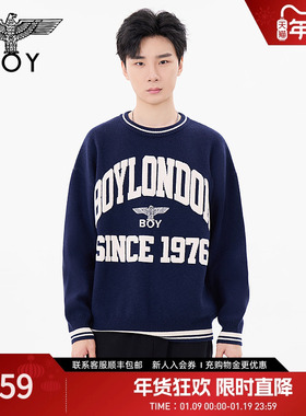 BOYLONDON冬男女同款学院风撞色时尚圆领套头毛衣N60013