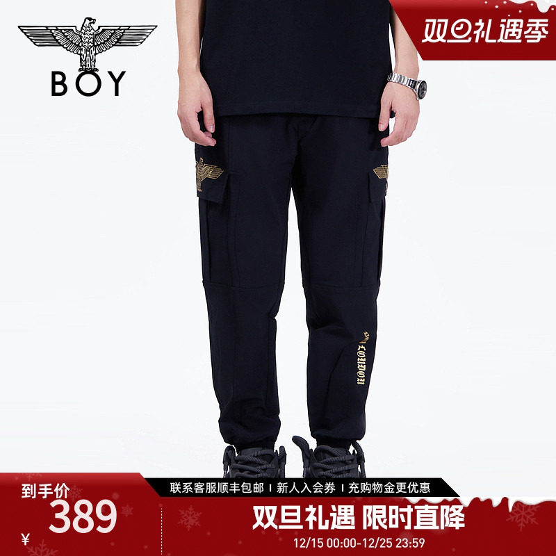 BOYLONDON春季男女同款多口袋裤子印花休闲时尚运动工装裤N34005