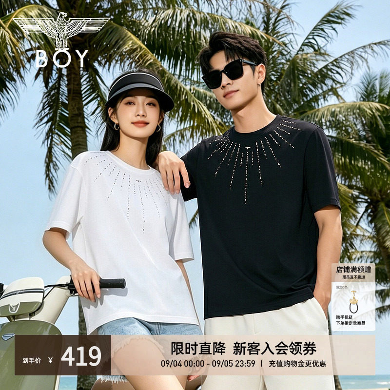 【星芒】BOYLONDON美式高街烟花烫钻短袖2026夏季情侣款T恤N01915
