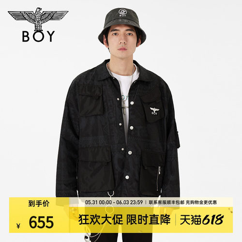 BOYLONDON满印复古黑色外套情侣