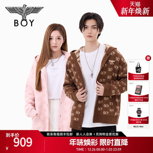 BOYLONDON秋冬男女同款 外套N64002 毛衣字母满提针织连帽开衫