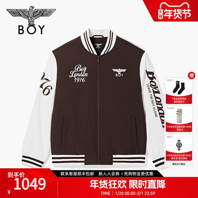 BOYLONDON时尚棕白拼接字母棒球服秋冬男女同款短款棉服N29013