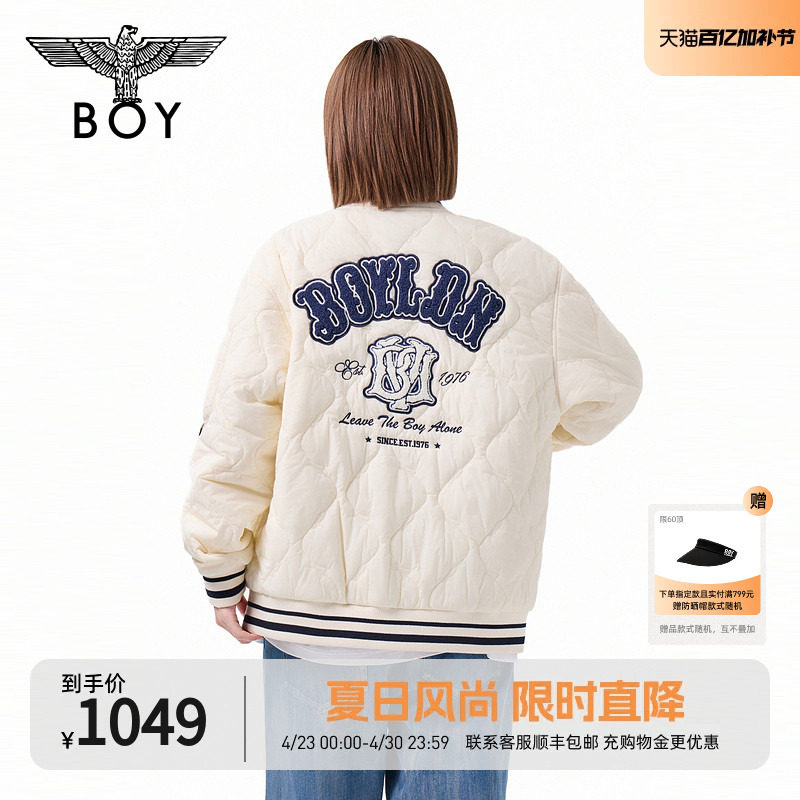 【奶油泡芙】BOYLONDON冬季男女棉服棒球领米白色夹克外套N29019