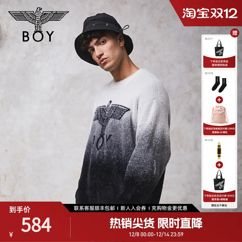 【冬日暖阳】BOYLONDON25秋新款潮牌休闲套头渐变针织毛衣N60034