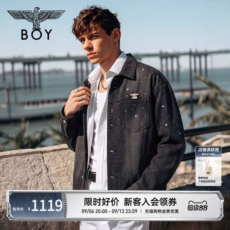 【星夜长明】BOYLONDON秋季情侣款夹克翻领水洗牛仔外套N52002图片